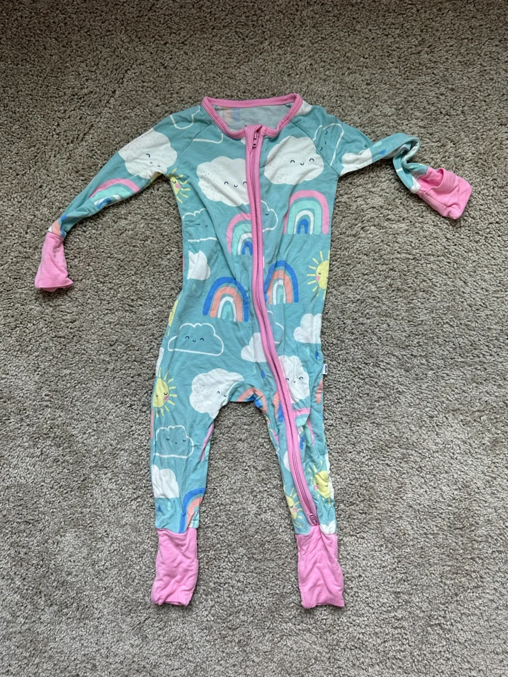Little Sleepies Teal Rainbow & Cloud Footie with Pink Trim